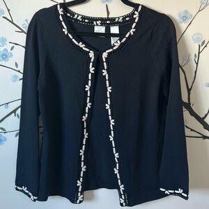 Emma James VGUC beautiful 2piece set tank & cardigan, black knit, cream  accent